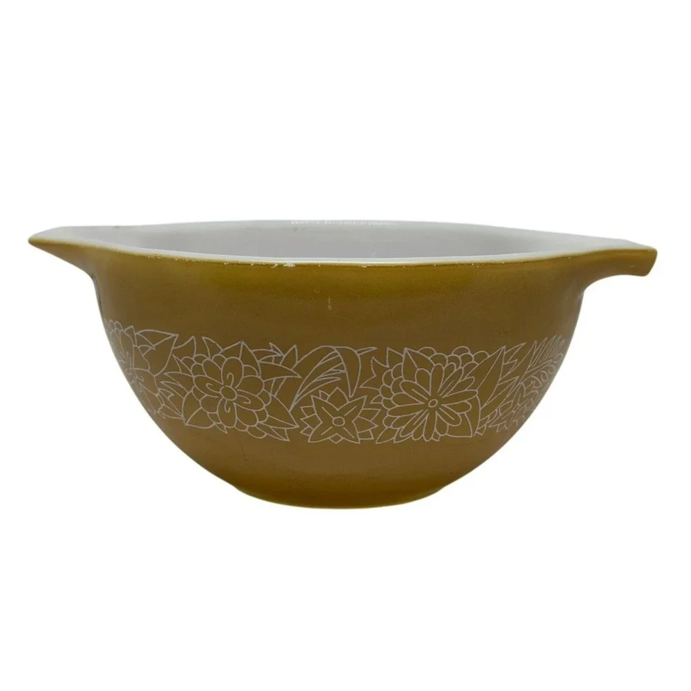 VTG Pyrex‎ Woodland Cinderella Mixing Bowl USA Made White Brown Floral 1970s 80